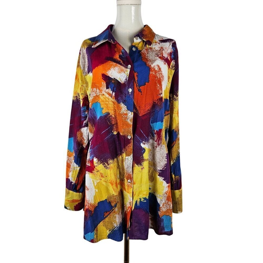 Soft Surroundings Painters Palette Gauze Shirt Size XL‎ Colorful Brushstroke